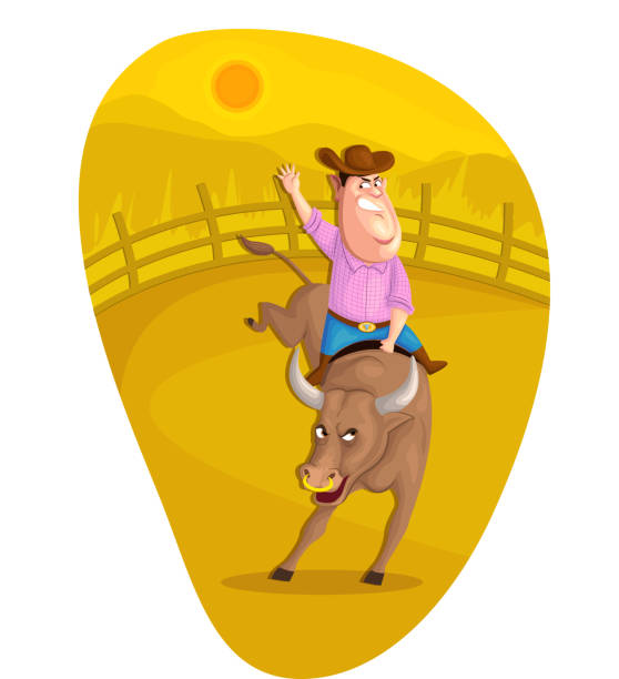 illustrazioni stock, clip art, cartoni animati e icone di tendenza di cowboy - rodeo bull bull riding cowboy