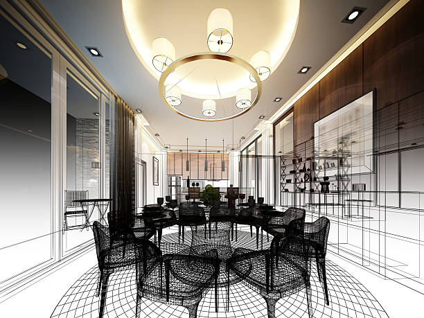 istock abstract sketch design of interior dining room 499390430