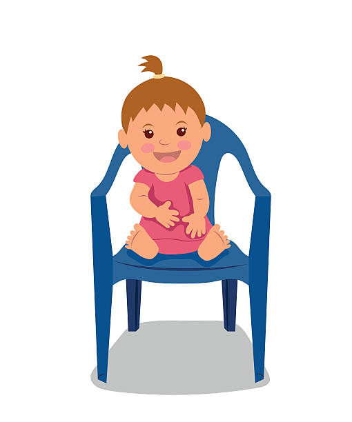 ilustrações de stock, clip art, desenhos animados e ícones de cute pequena criança sentada na cadeira e sorridente. - caucasian white background little girls isolated on white