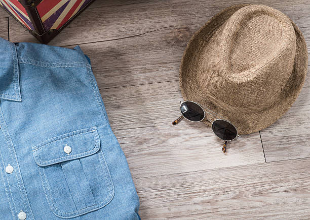 istock Vintage hat , sunglasses and chambray shirt 499394222