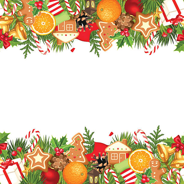 ilustrações de stock, clip art, desenhos animados e ícones de natal horizontal sem costura de fundo. ilustração vetorial. - gift orange green package