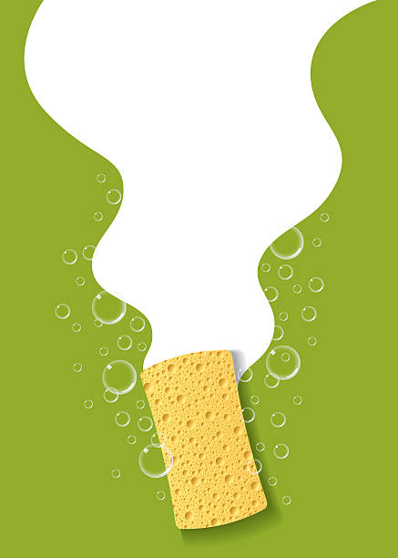 Clean Sponge Vector Illustration of a cleaning sponge with bubbles soap doing a cleaning wave of white. Plenty of white space for your message or copy. cleaning sponge stock illustrations