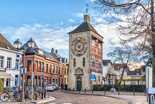 Famous Zimmer tower (Zimmertoren) with astronomical clock in Lier, Flanders, Belgium