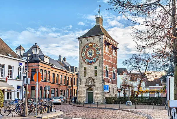 Famous Zimmer tower (Zimmertoren) with astronomical clock in Lier, Flanders, Belgium