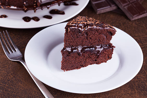 istock Luxurious Rich Chocolate  Cake on White Plate 499395218
