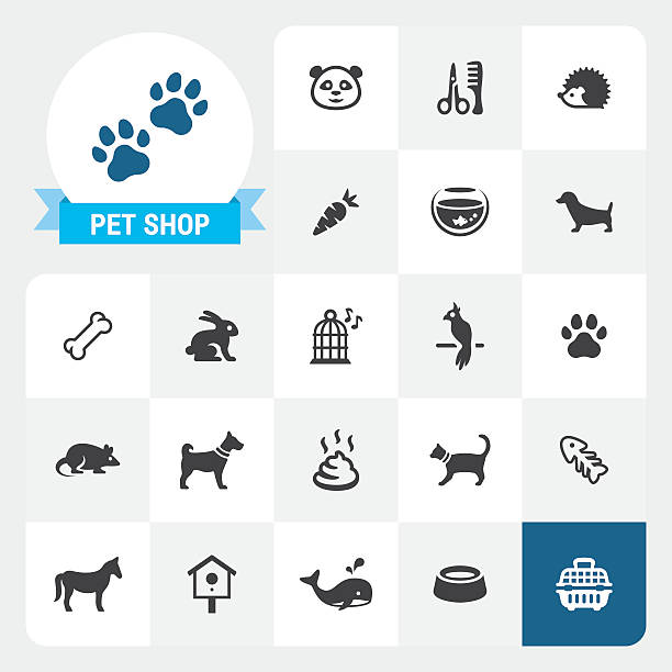 illustrazioni stock, clip art, cartoni animati e icone di tendenza di negozio di animali icone vettoriali ed etichetta base - dog animal bone dog bone dog food