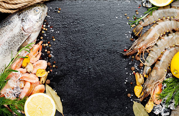 istock Fresh raw sea food with spices 499398372