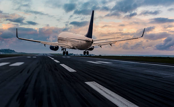 istock Passenger airplane landing at dusk 499398616