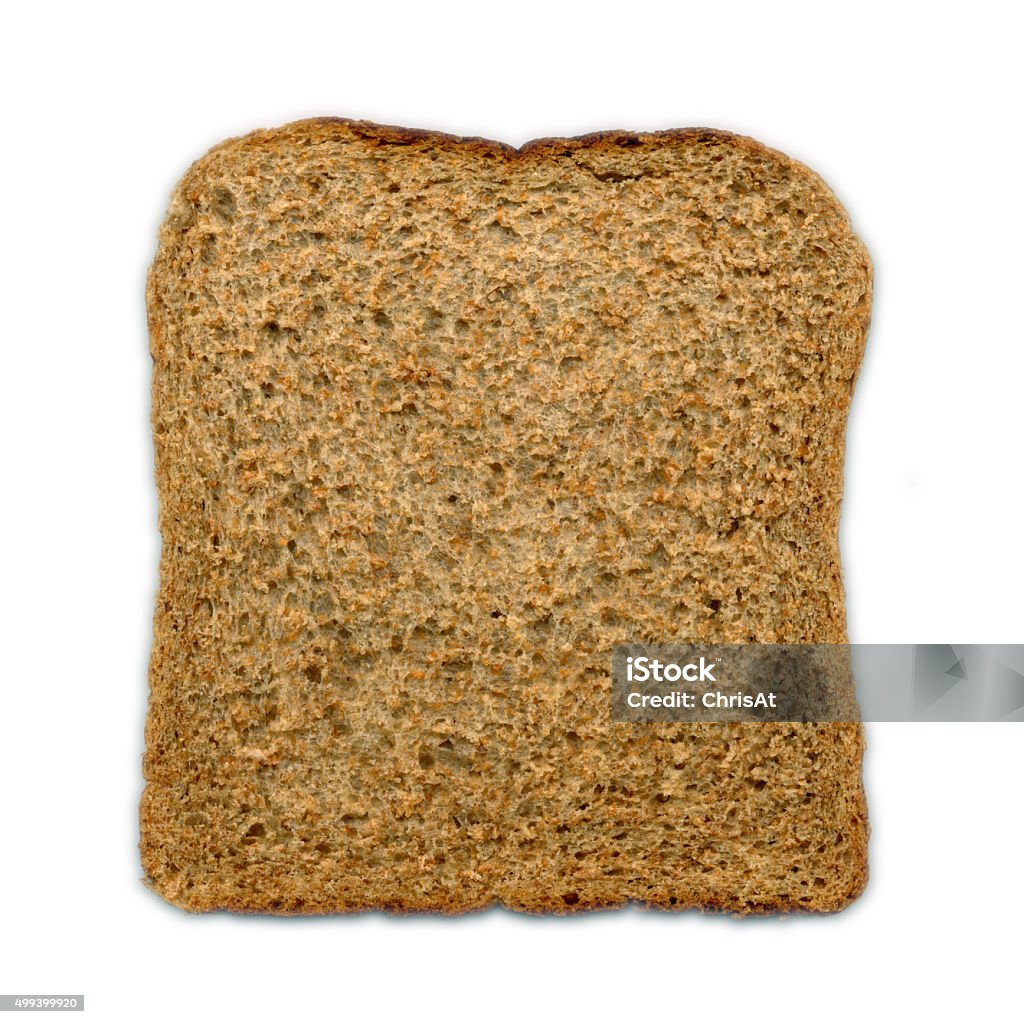 Slice of brown bread Slice of brown bread isolated on white background. Image made on a flatbed scanner. 2015 Stock Photo
