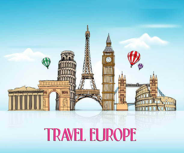 istock Travel Europe Hand Drawing with Famous Landmarks and Places 499400140