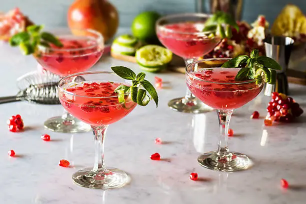 Photo of Pomegranate Basil Martinis or Gin Smash Cocktails