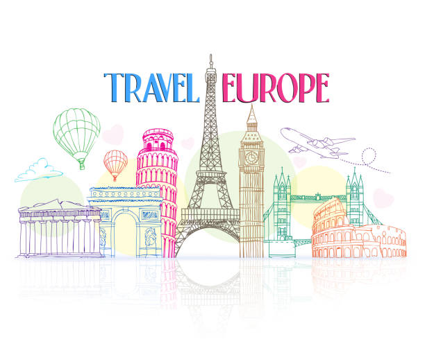 istock Travel Europe Hand Drawing with Famous Landmarks and Places 499400300