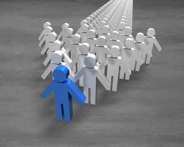 istock Blue 3D people shape in first position of arrow 499401357