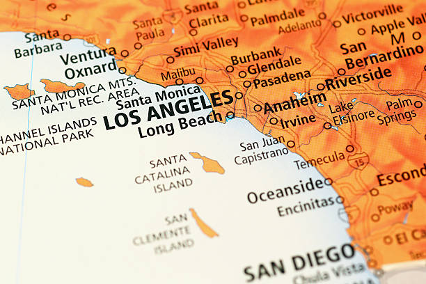 los angeles sulla mappa - california meridionale foto e immagini stock