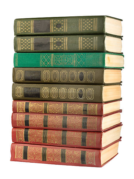 alte antike bücher auf dem weißen hintergrund isoliert - book book spine in a row library stock-fotos und bilder
