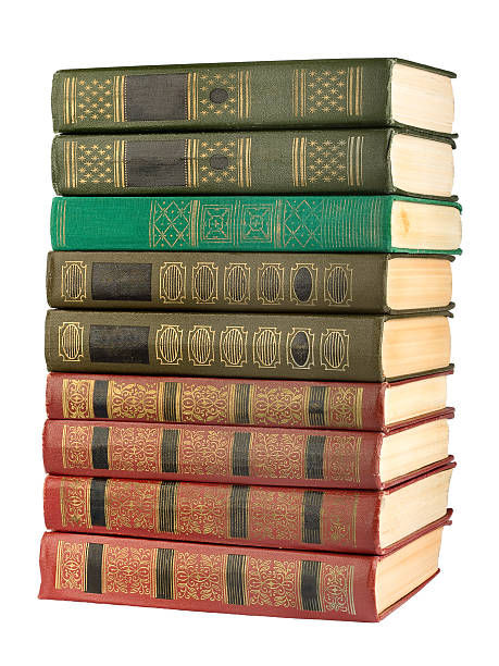 старые старинные книги на белом фоне изолированных - book spine book old in a row стоковые фото и изображения