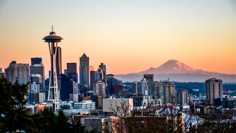 Seattle cityscape  time lapse at sunset