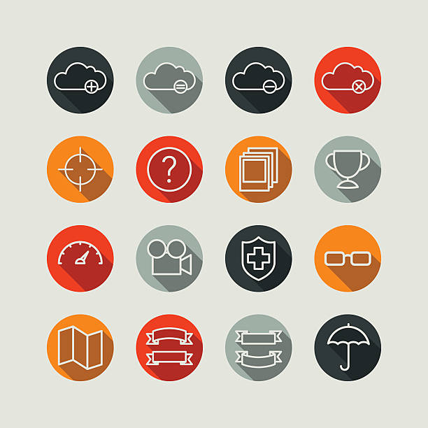 Flat Superlight Interface Icon Set A set of superlight trendy iOS7 styled 'flat' interface icons. File contains a simple transparency on the drop shadows. vintage speedometer stock illustrations