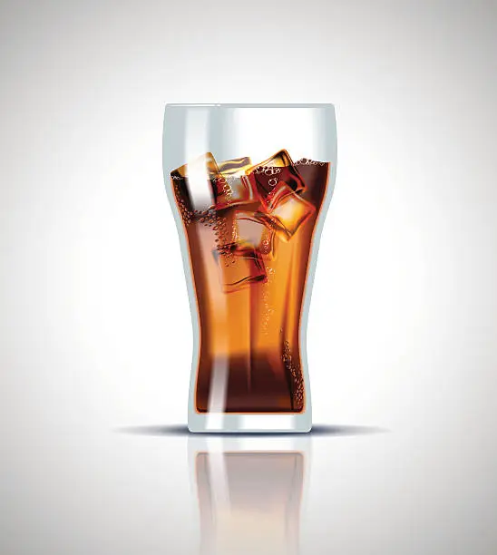 Vector illustration of Cold soda drink with ice cubes