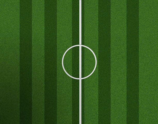 istock soccer field center and ball top view background 499407571