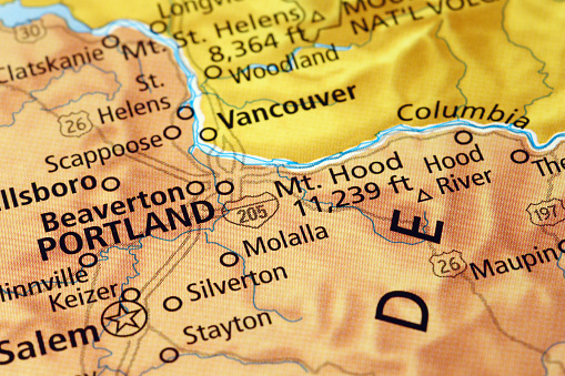 Area of Portland (Oregon) on a map