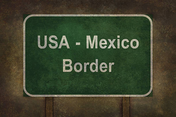 USA Mexico border roadside sign illustration with distressed ominous background