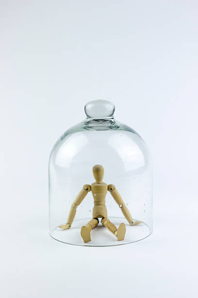 istock Wooden puppet in a glass bell 499418522