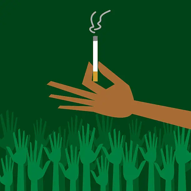 Vector illustration of man hand holding a cigarette with smoke