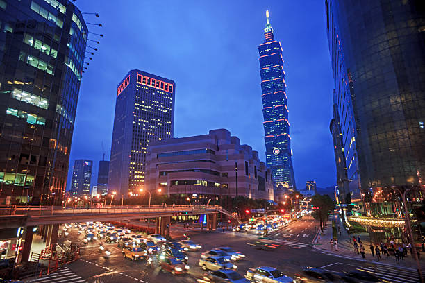 Full view of Taipei city during sunset, Taiwan