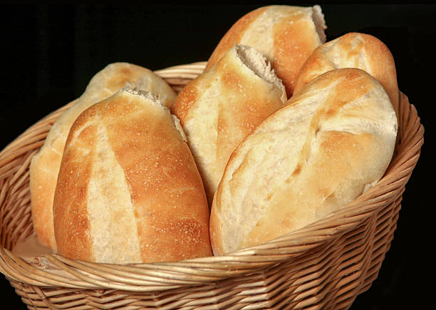 Basket of Bolillos, Bread stock photo