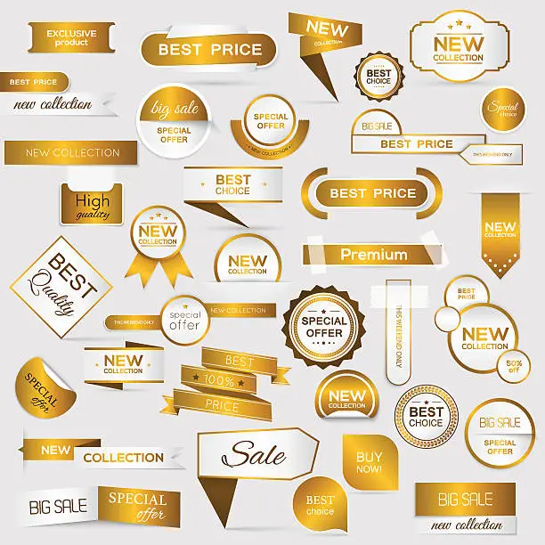 Vector illustration of Collection of golden premium promo seals/stickers.