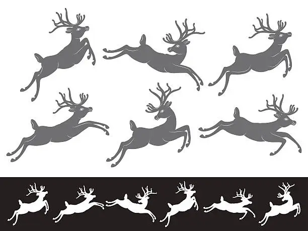 Vector illustration of Set of running and jumping Christmas Reindeers
