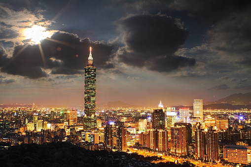 Full view of Taipei city during sunset, Taiwan