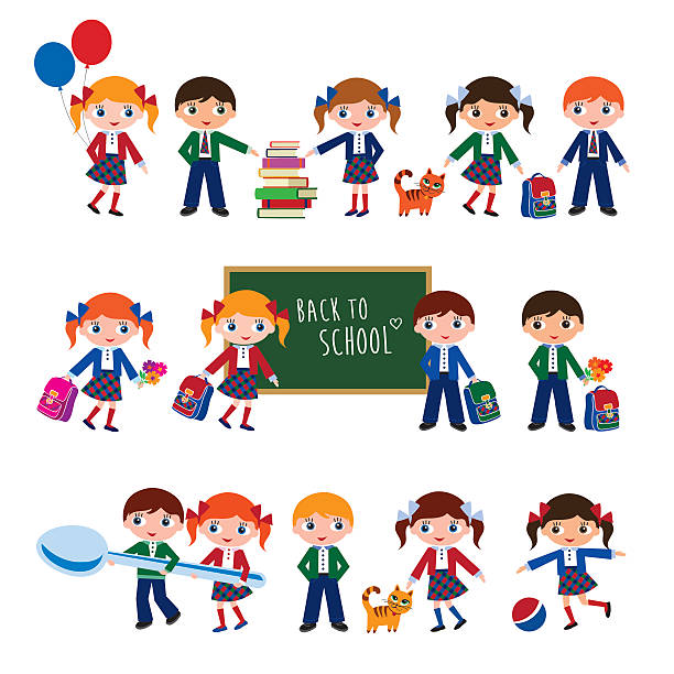 schoolchildren. - matthew spring stock illustrations