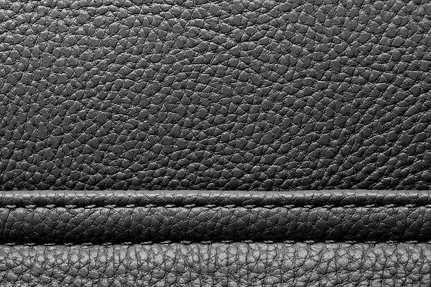 istock Texture of black leather with black stitching 499424011