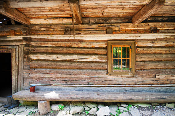 istock Old chalet rough wood wall 499424610