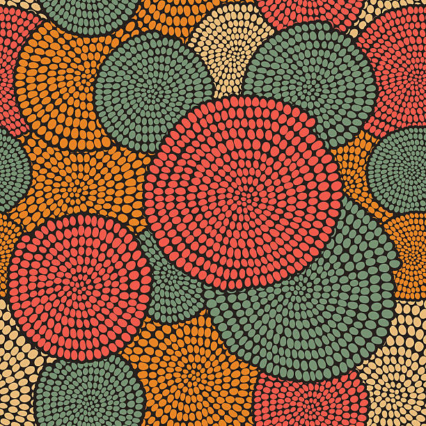 Traditional African Ornament with warm swirls. Seamless vector pattern. Hand drawn Traditional African Ornamen. Stylized texture with arcs and circles. Plain warm background for decoration or backdrop. Bead stock illustrations