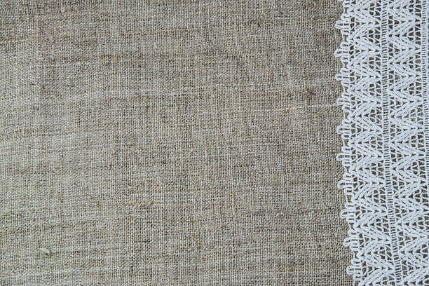 istock Natural linen and lace background 499425126