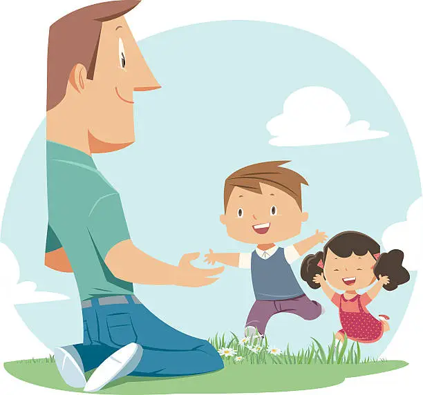 Vector illustration of Father and Children