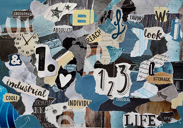istock blue grey mood board collage sheet made of teared magazines 499425804