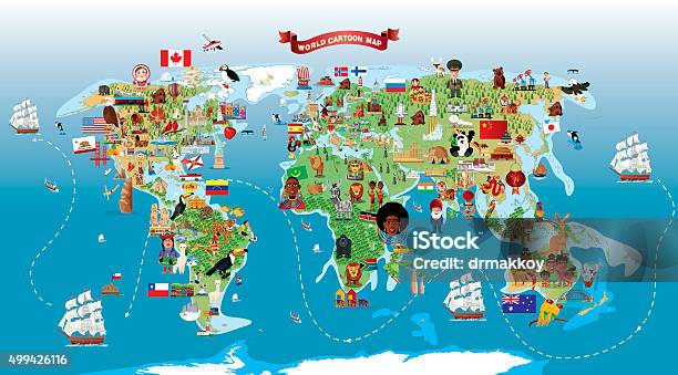 Мультяшный Карта Мира — стоковая векторная графика и другие изображения на тему Карта мира - Карта мира, Карта, Комикс