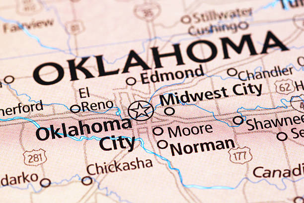 Oklahoma City area on a map Area of Oklahoma City (Oklahoma) on a map oklahoma city stock pictures, royalty-free photos & images