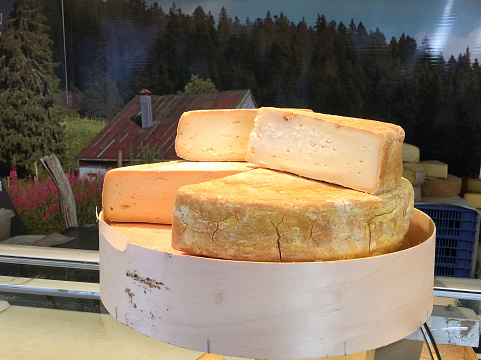 French cheese for sale at a street market in France