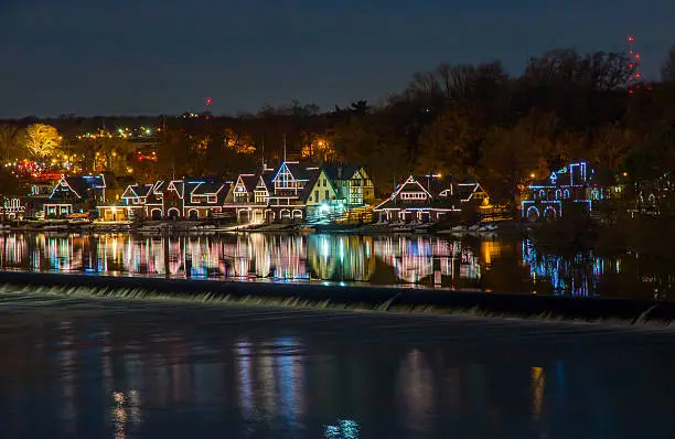 Boathouse Row is a historic site located in Philadelphia, Pennsylvania, on the east bank of the Schuylkill River. It consists of a row of 15 boathouses housing social and rowing clubs and their racing shells.