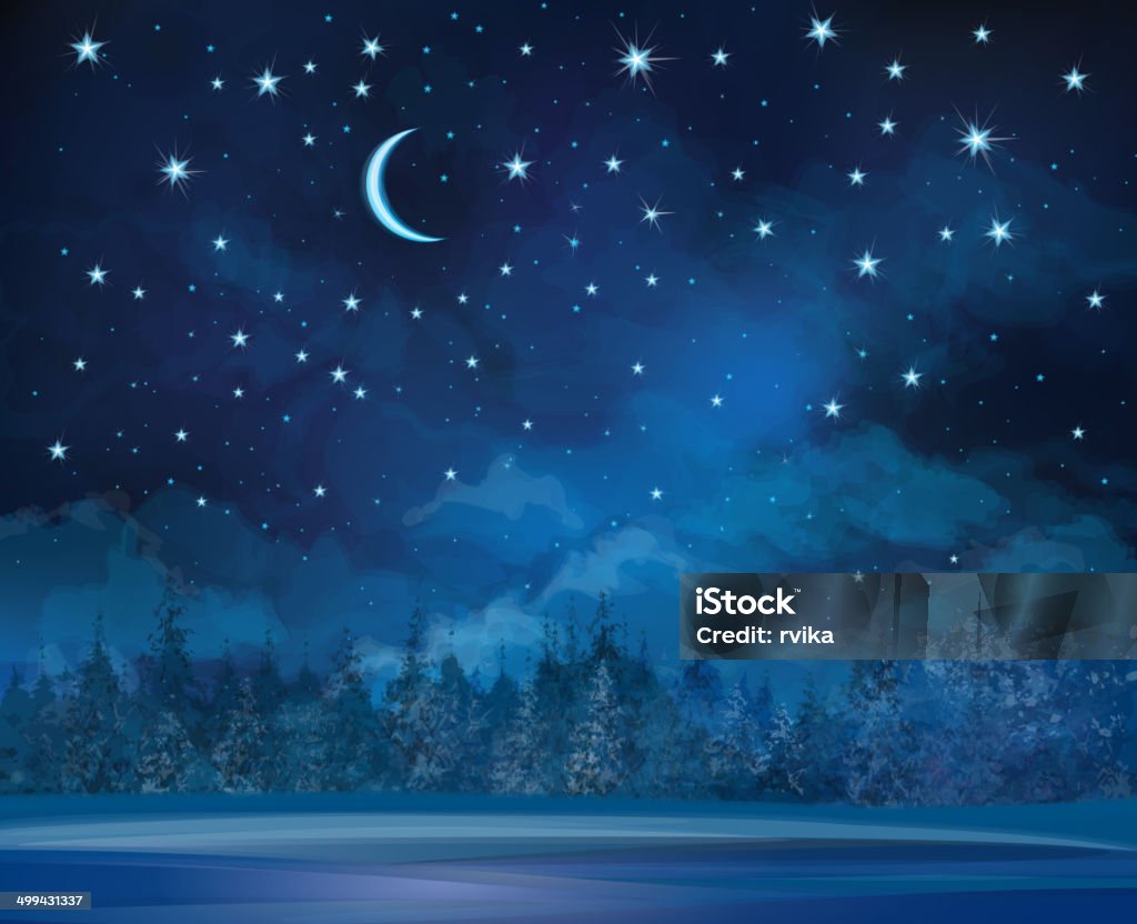 Vector Night Winter Scene Sky And Forest Background Stock ...