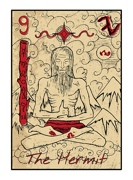 ilustrações, clipart, desenhos animados e ícones de o hermit. o tarot cartão de cor - ermita