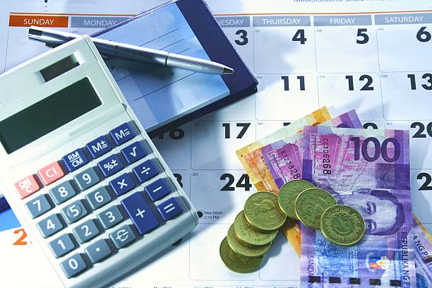 istock Calendar, checkbook, calculator, money and a ballpen 499432959