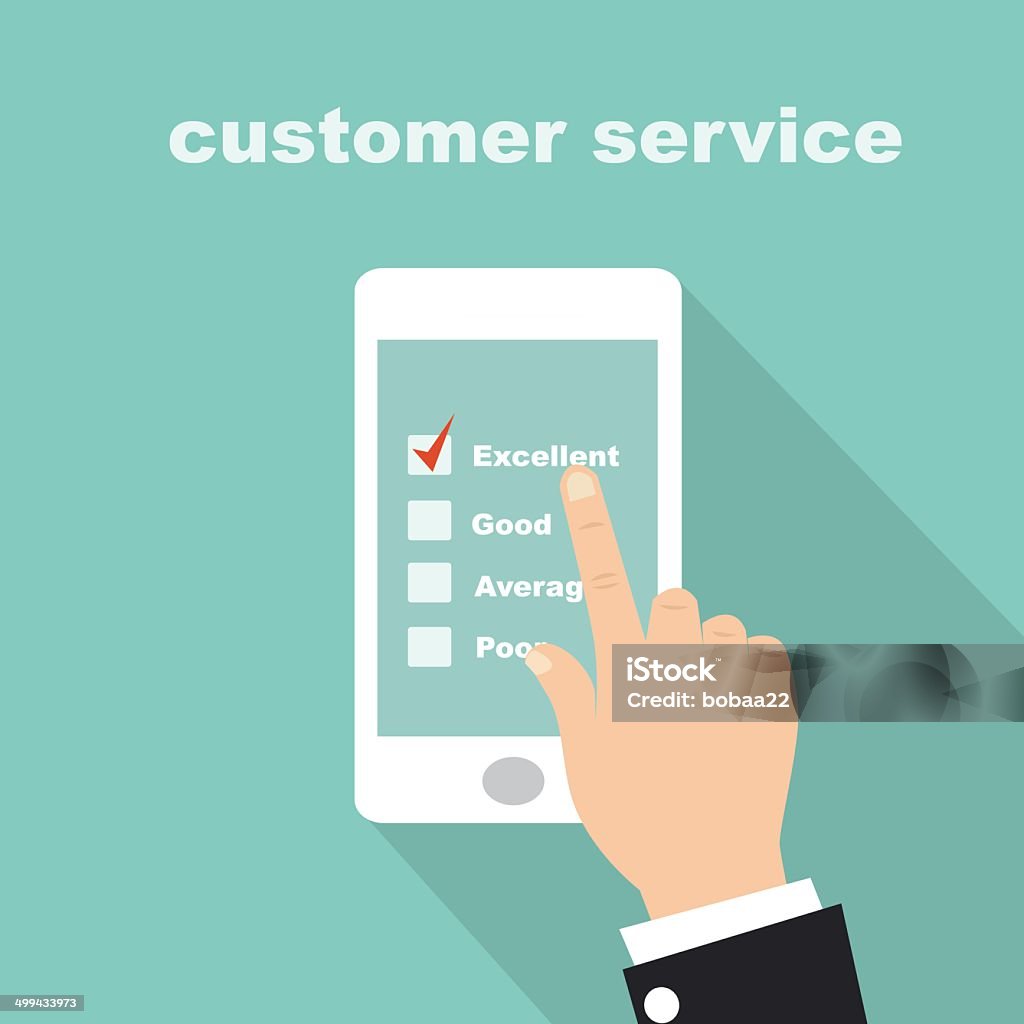 customer service survey on screen mobile business concept Solution stock vector