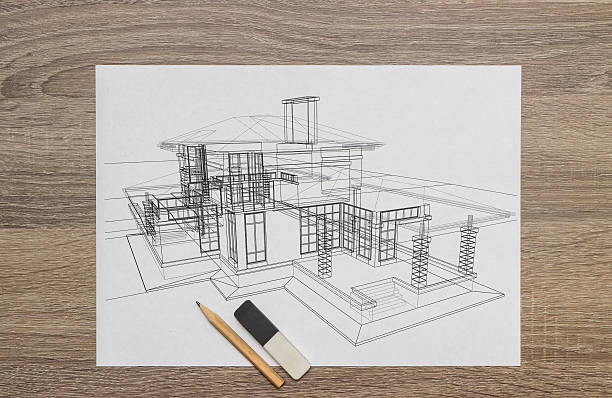 architect drawing architect drawing autocad house plans stock pictures, royalty-free photos & images