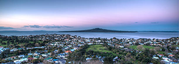 Rangitoto Island Rangitoto Island as seen from Mount Victoria rangitoto island stock pictures, royalty-free photos & images